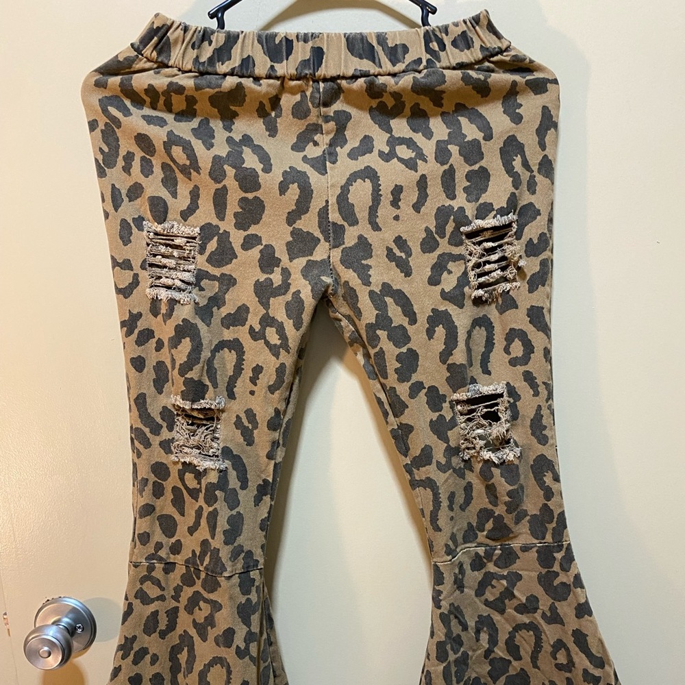 Girls cheetah ripped bell bottoms
